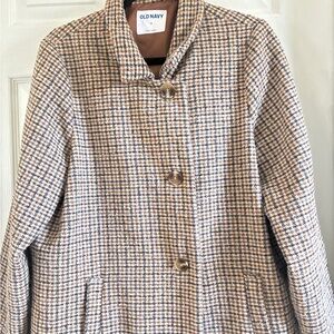 Old Navy Tan & Cream Houndstooth Peacoat